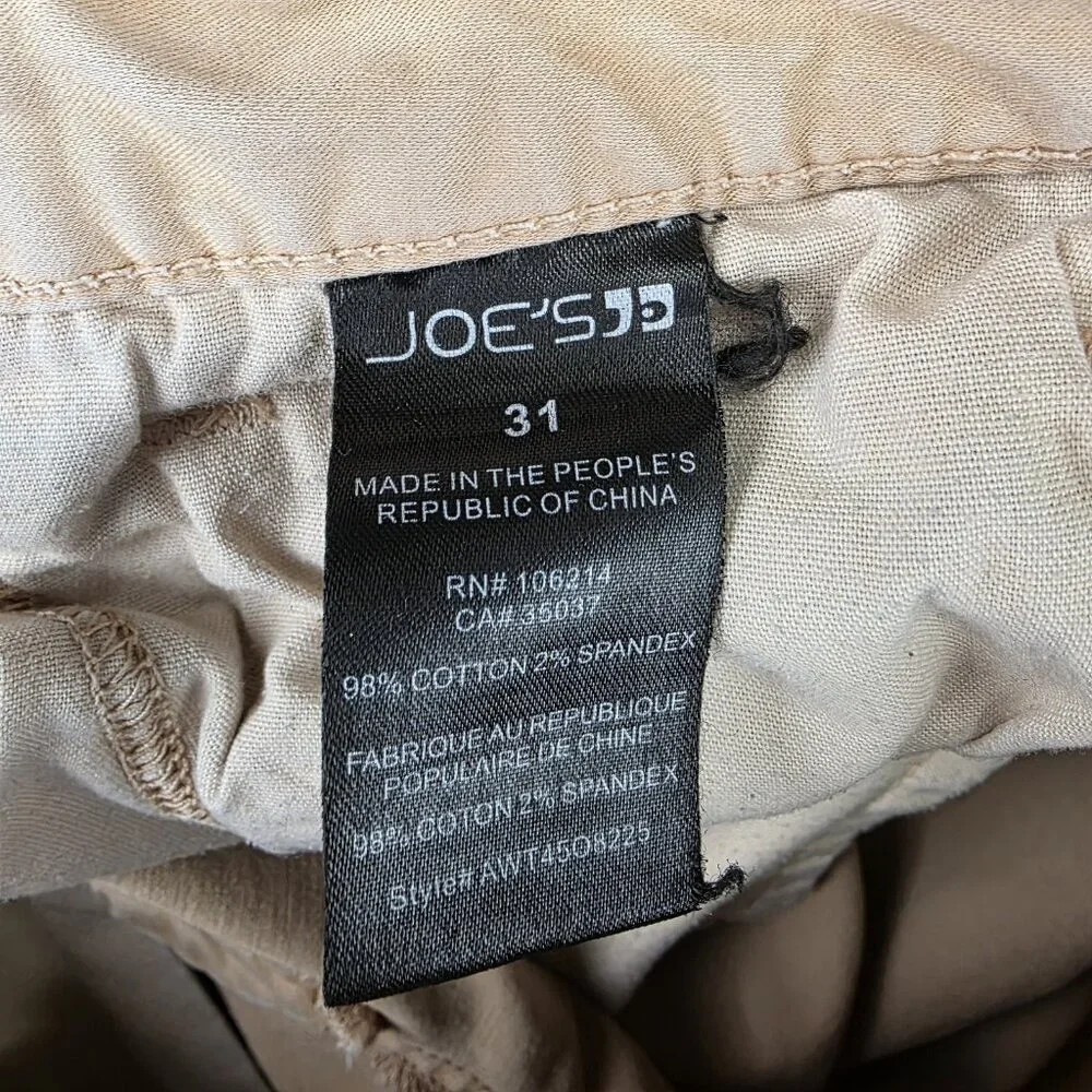 JOE'S Pants Mens 31x34 Beige Chino Slim Skinny Stretch Cotton Spandex Casual
